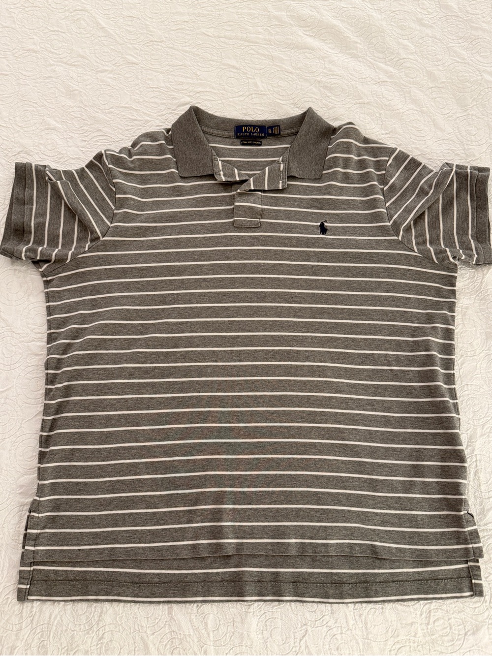 Polo Ralph Lauren Men’s XL Soft Touch Striped Polo Shirt Grey White Short Sleeve